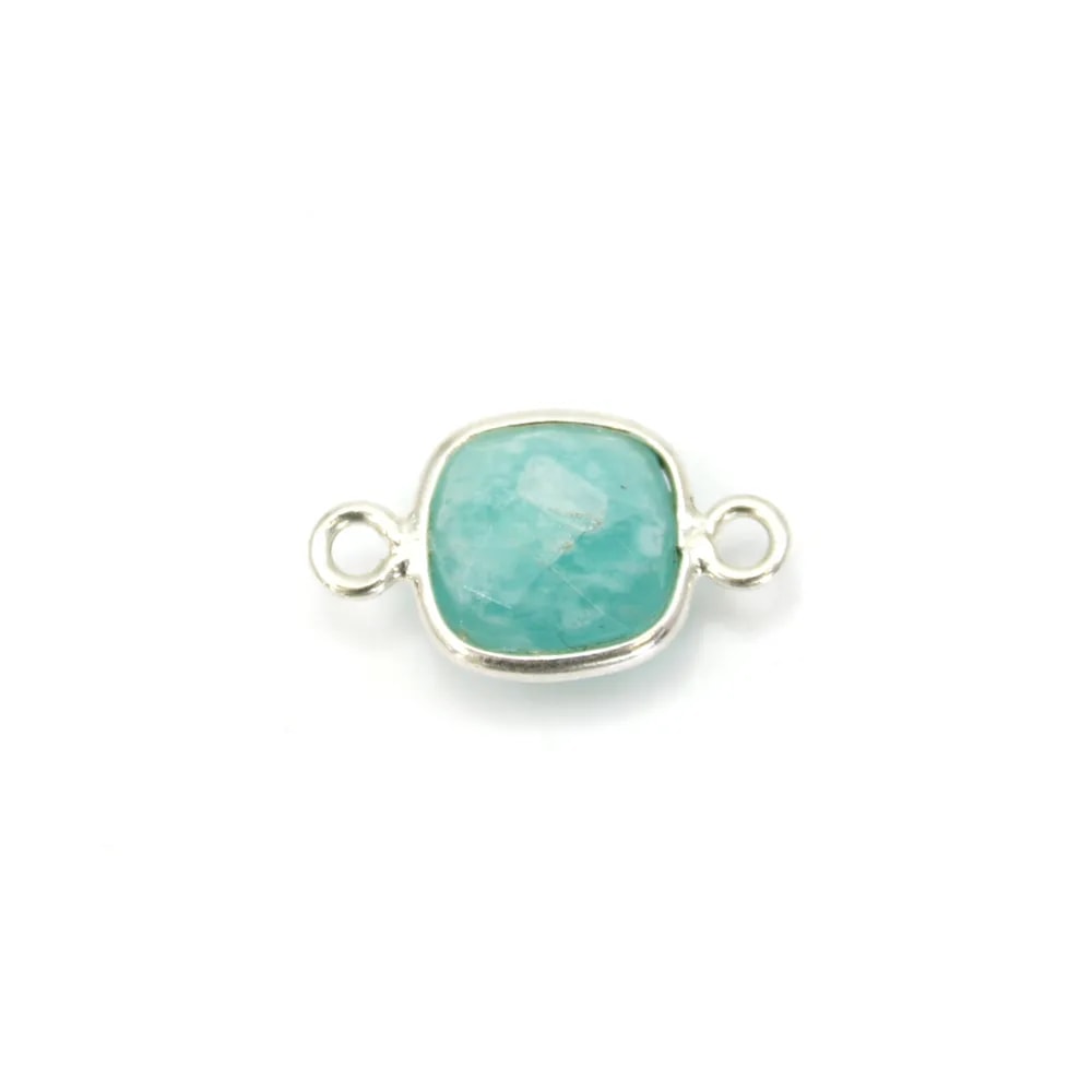 Amazonite carré facettée sertie sur argent 9mm, 2 anneaux x 1pc