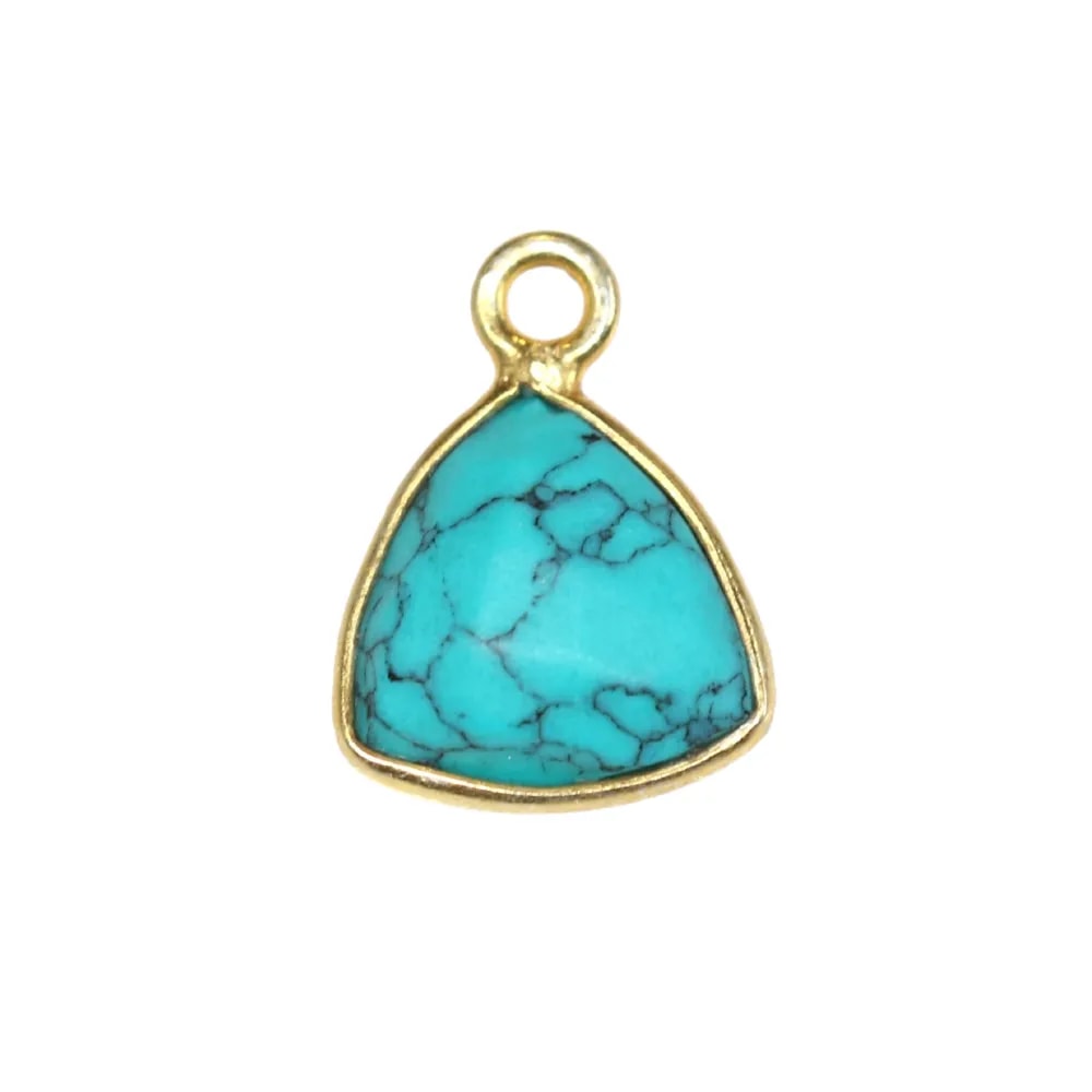 Turquoise reconstituée triangle facettée sertie sur argent 925 doré à l'or fin 9mm x 1pc