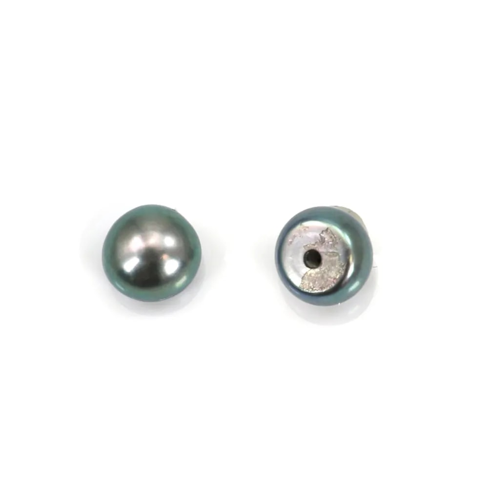 Perle de culture d'eau douce, semi-percée, bleue foncée, bouton, 6-6.5mm  x 1pc