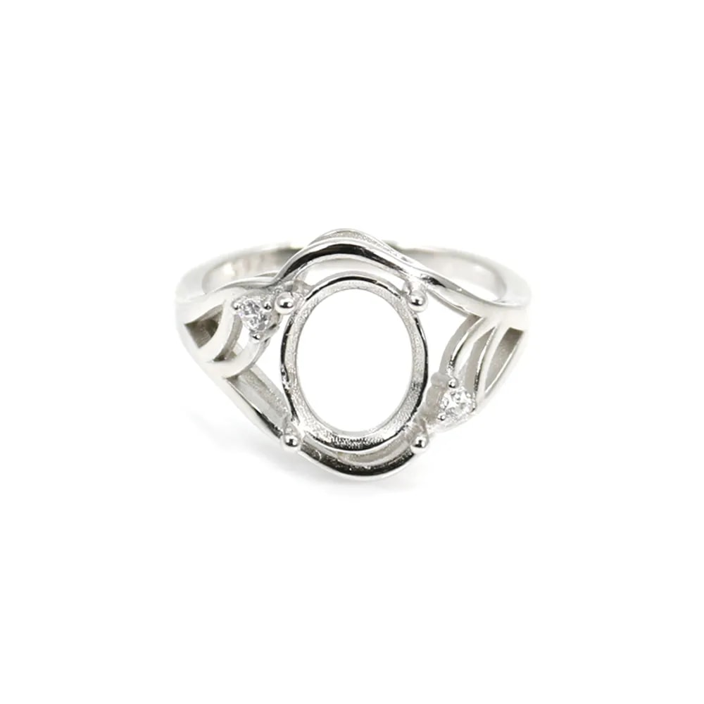 925 silver & zirconium ring with cabochon holder 7x9mm x 1pc