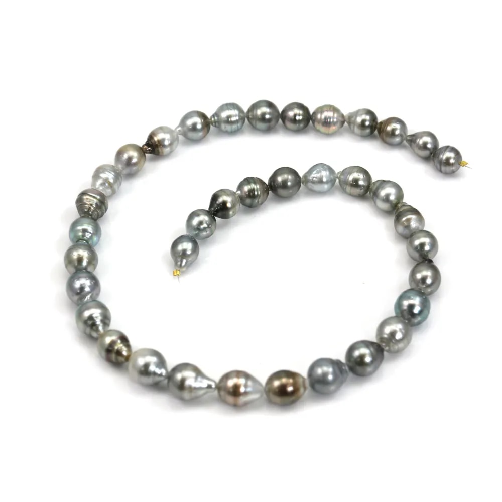 Perles de culture de Tahiti, semi-ronde/irrégulière, 8 à 10 mm x 40 cm