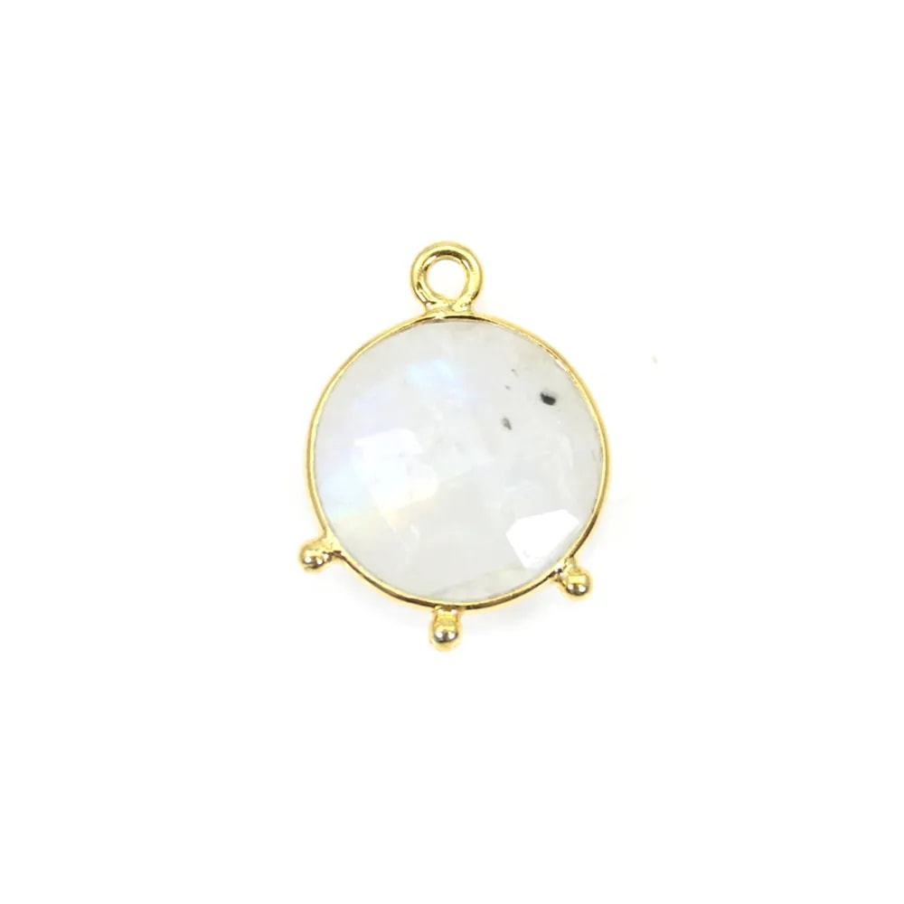 Pendentif pierre traitée couleur saphir rond facetté serti argent 925 doré à l'or fin 13mm x 1pc