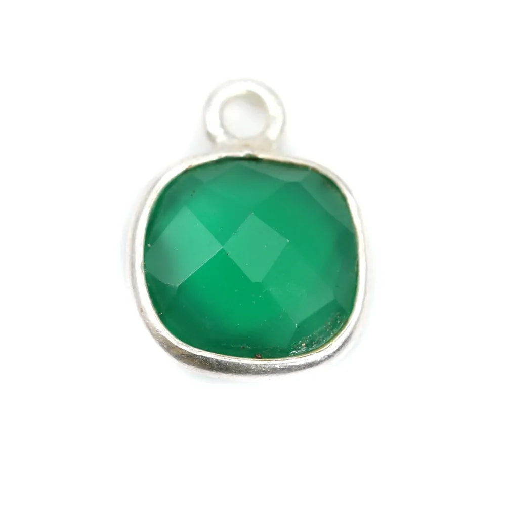 Agate verte en coussin facetté sertie sur argent 9mm x 1pc