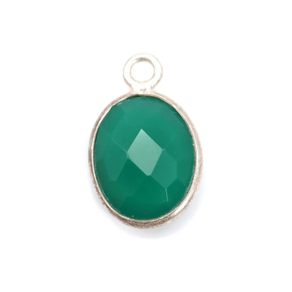 Agate verte ovale facettée sertie sur argent 9x11mm x 1pc