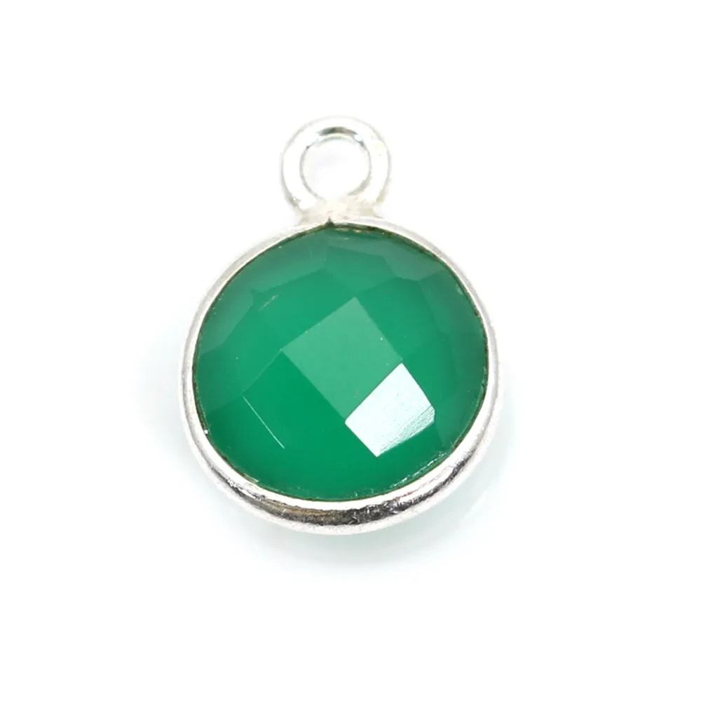 Agate verte ronde facettée sertie sur argent 9mm x 1pc