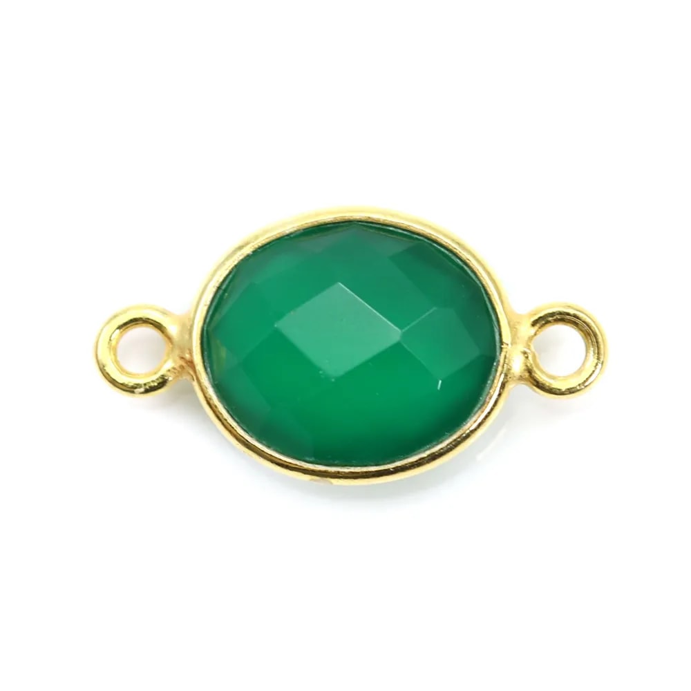 Agate verte ovale facettée sertie sur argent doré 2 anneaux 9x11mm x 1pc