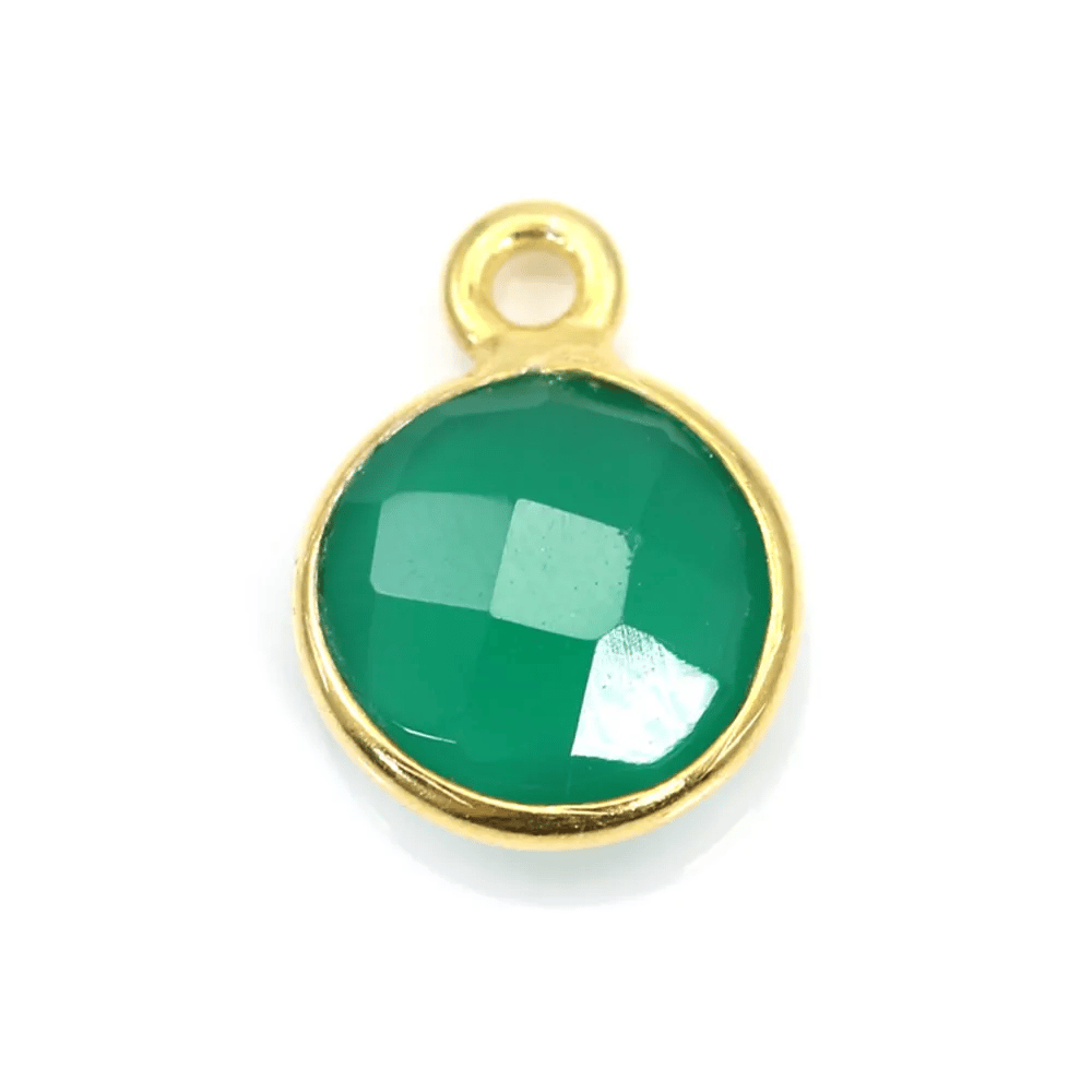 Agate verte ronde facettée sertie sur argent doré 9mm x 1pc