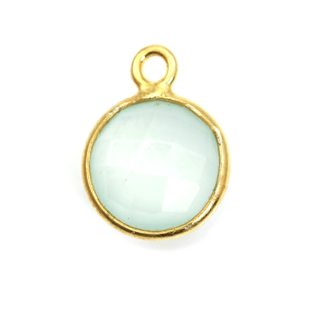 Calcédoine ronde facettée sertie sur argent doré 9mm x 1pc