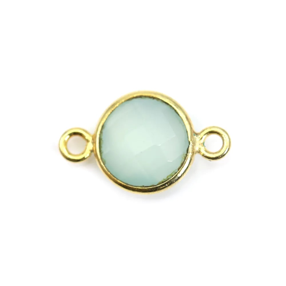 Faceted round chalcedony set in gold-plated silver 2 rings 11mm x 1pc
