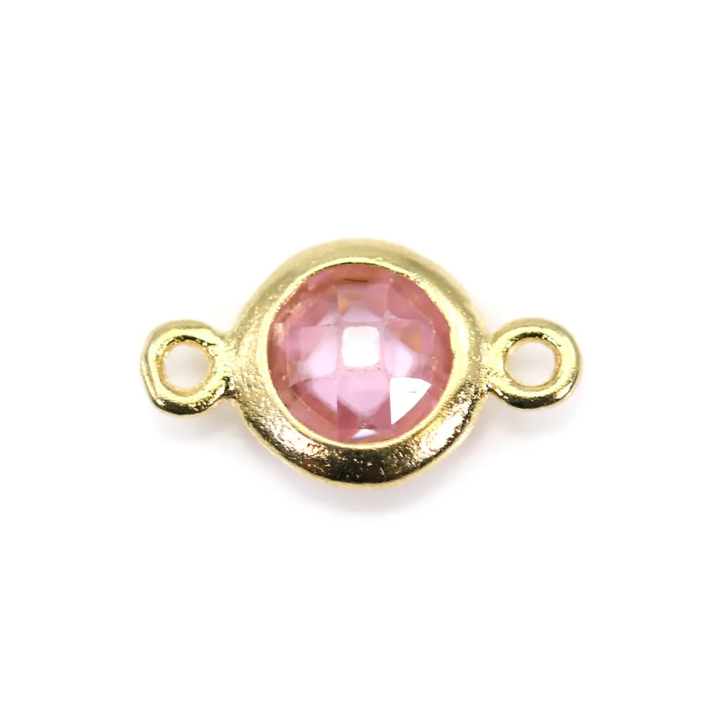 Spacer sterling silver 925 golden and  zirconium rose quartz 5x9mm x 1pc