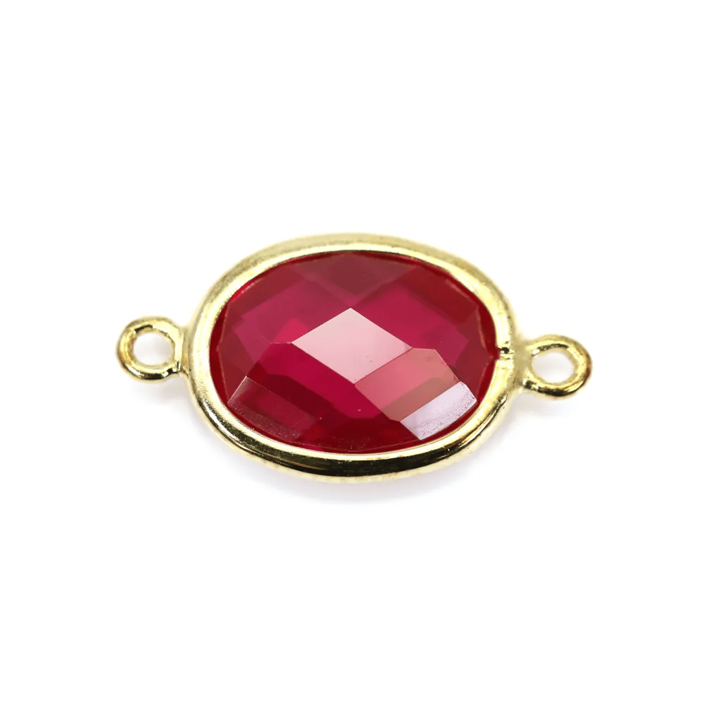 Intercalaire argent 925 doré et zirconium ruby oval 9.5x17.5mm x 1p