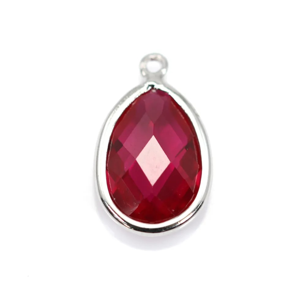 Spacer sterling silver 925 and  zirconium ruby drop 9.5x15.5mm x 1pc