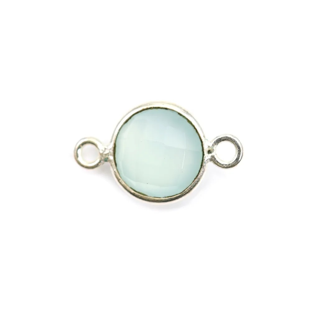 Calcédoine ronde facettée sertie sur argent 2 anneaux 9mm x 1pc