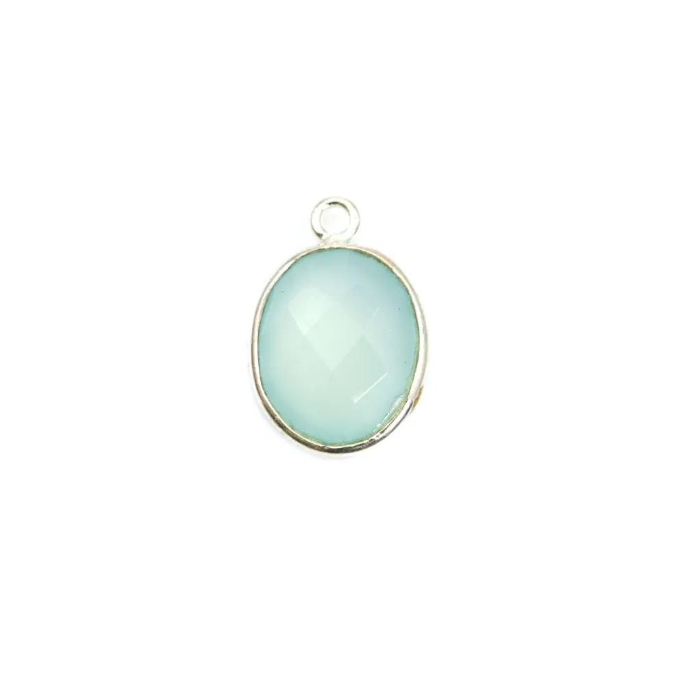 Calcédoine ovale facettée sertie sur argent 9x11mm x 1pc