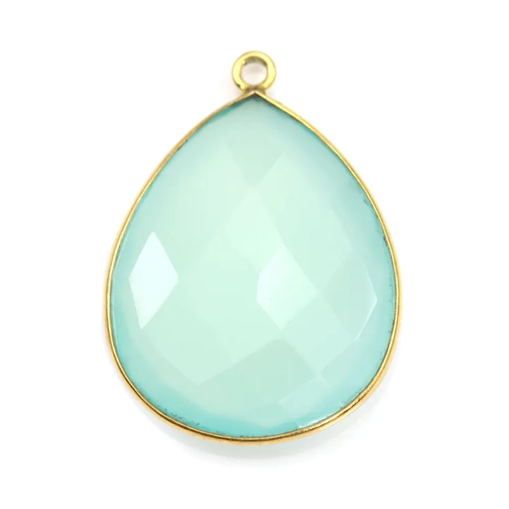 Pendentif en calcedoine sertie en argent 925 doré à l'or fin, en forme de goutte, 26x31mmx 1pc