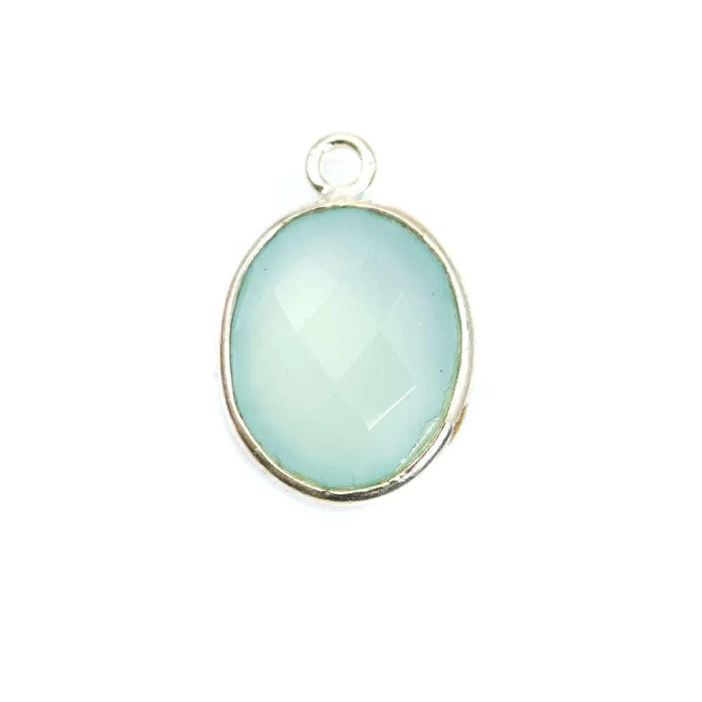 Calcédoine sertie en argent ovale 11x13mm  x 1pc