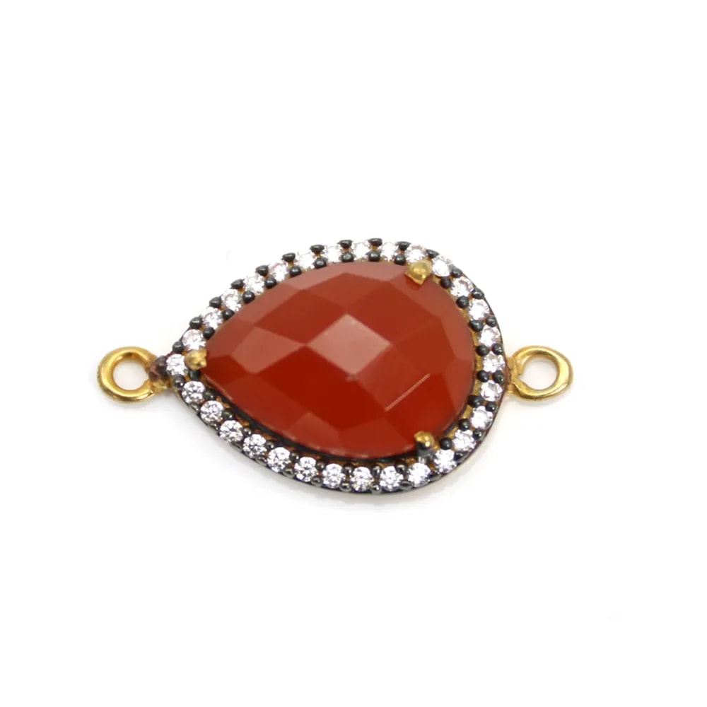 Cornaline goutte sertie en argent 925 doré avec zirconium 13x17mm x 1pc