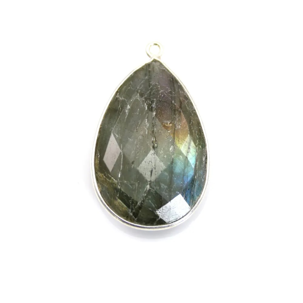 Labradorite pendant set in silver, in shape of a drop 21x31mm x 1pc