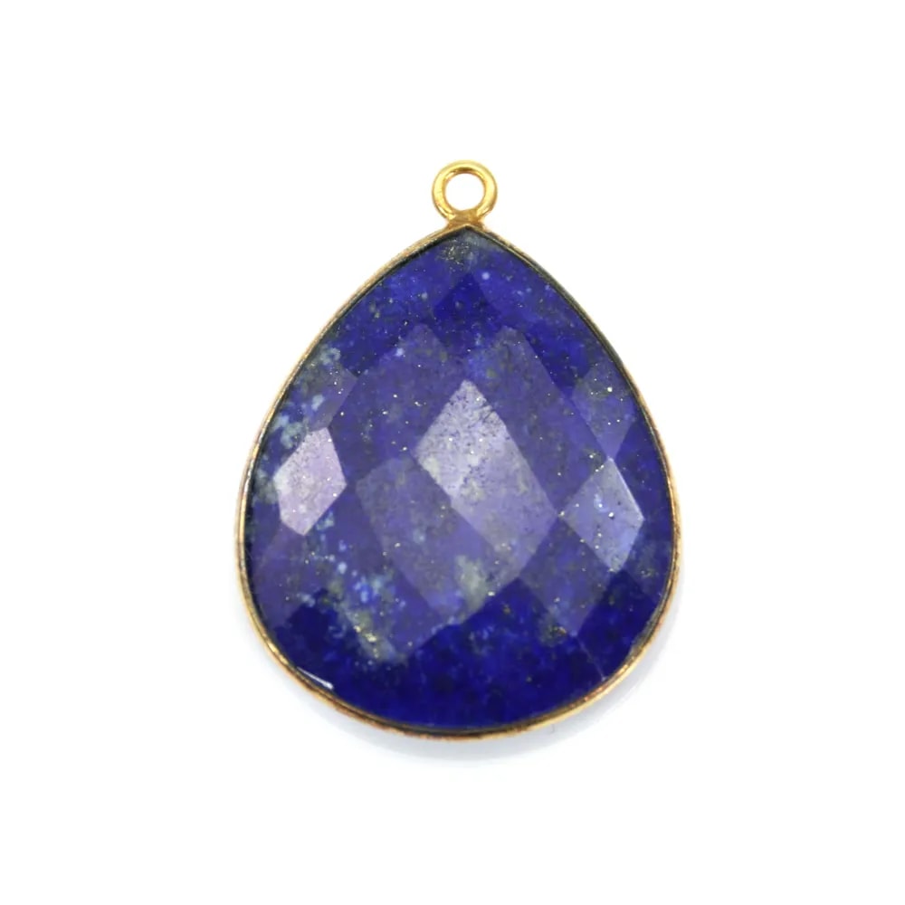 Lapis lazuli pendant set in gold-plated silver, in the shape of a faceted drop, 26x31mm x1pc