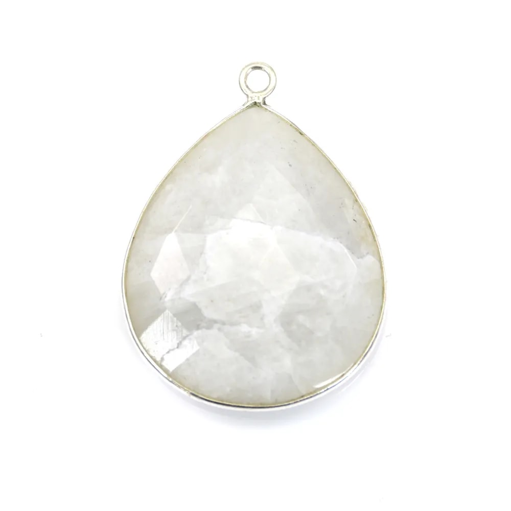 Pendentif en pierre de lune sertie en argent, en forme de goutte, 26x31mmx 1pc