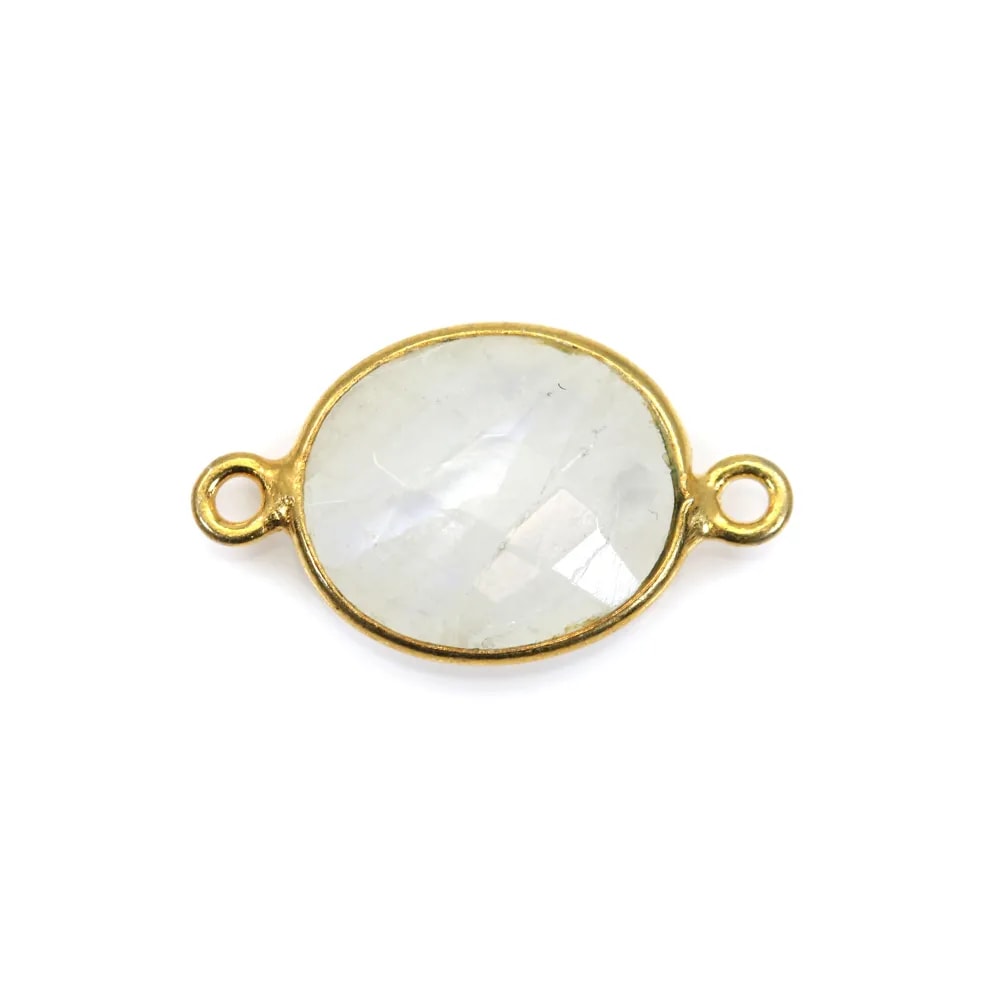 Pierre de lune de forme ovale, 2 anneaux, sertie sur argent 925 doré à l'or fin, 9x11mm x 1pc