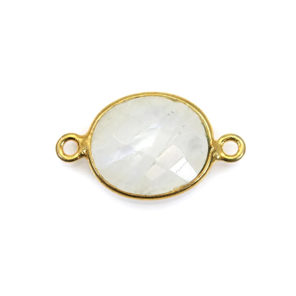 Pierre de lune de forme ovale, sur argent doré, 13x11mm x 1pc