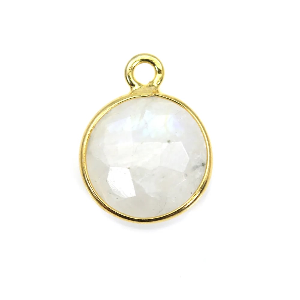 Pierre de lune ronde, 1anneau, sertie sur argent 925 doré à l'or fin, 11mm x 1pc