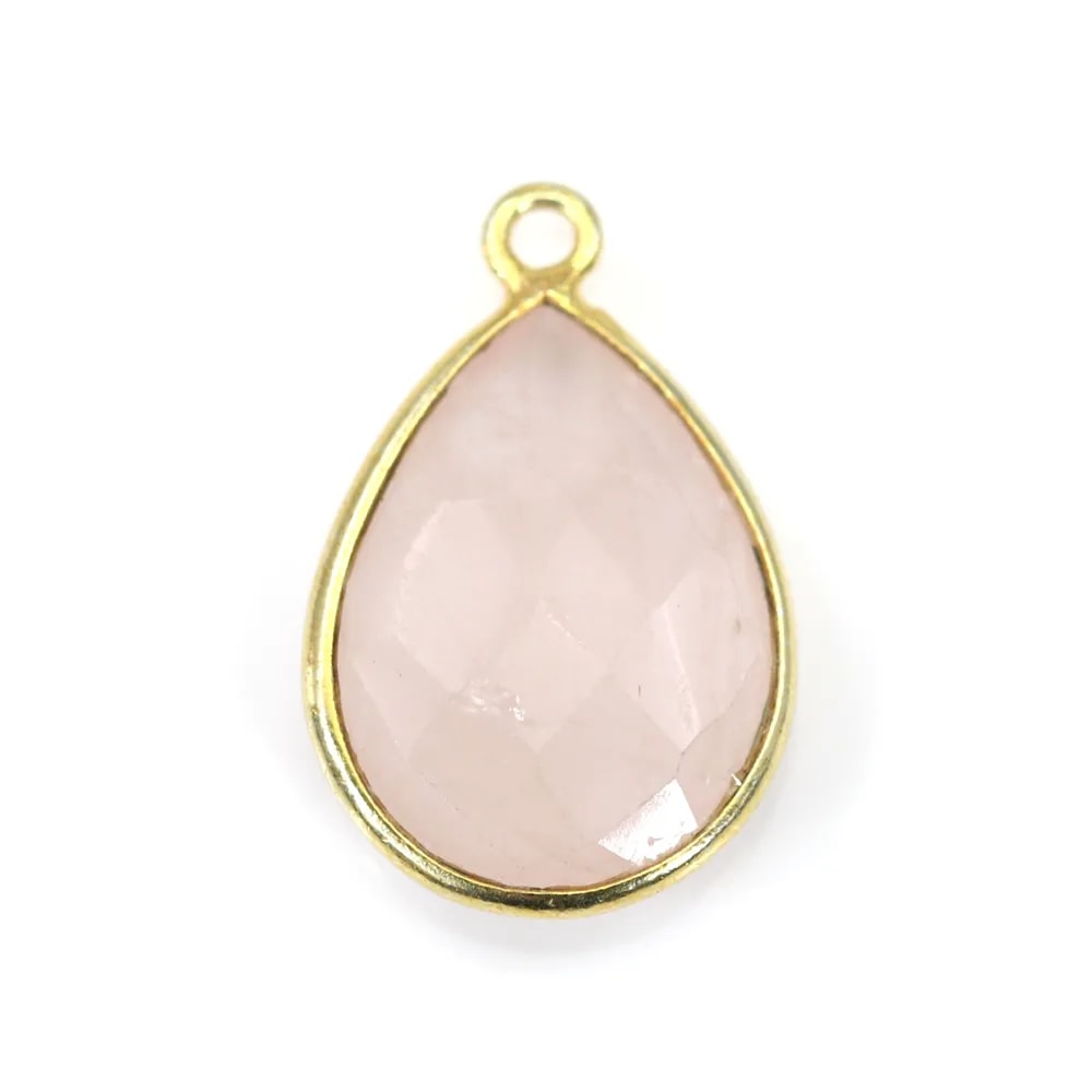 Quartz rose goutte facette sertie sur argent doré 13x17mm x 1pc