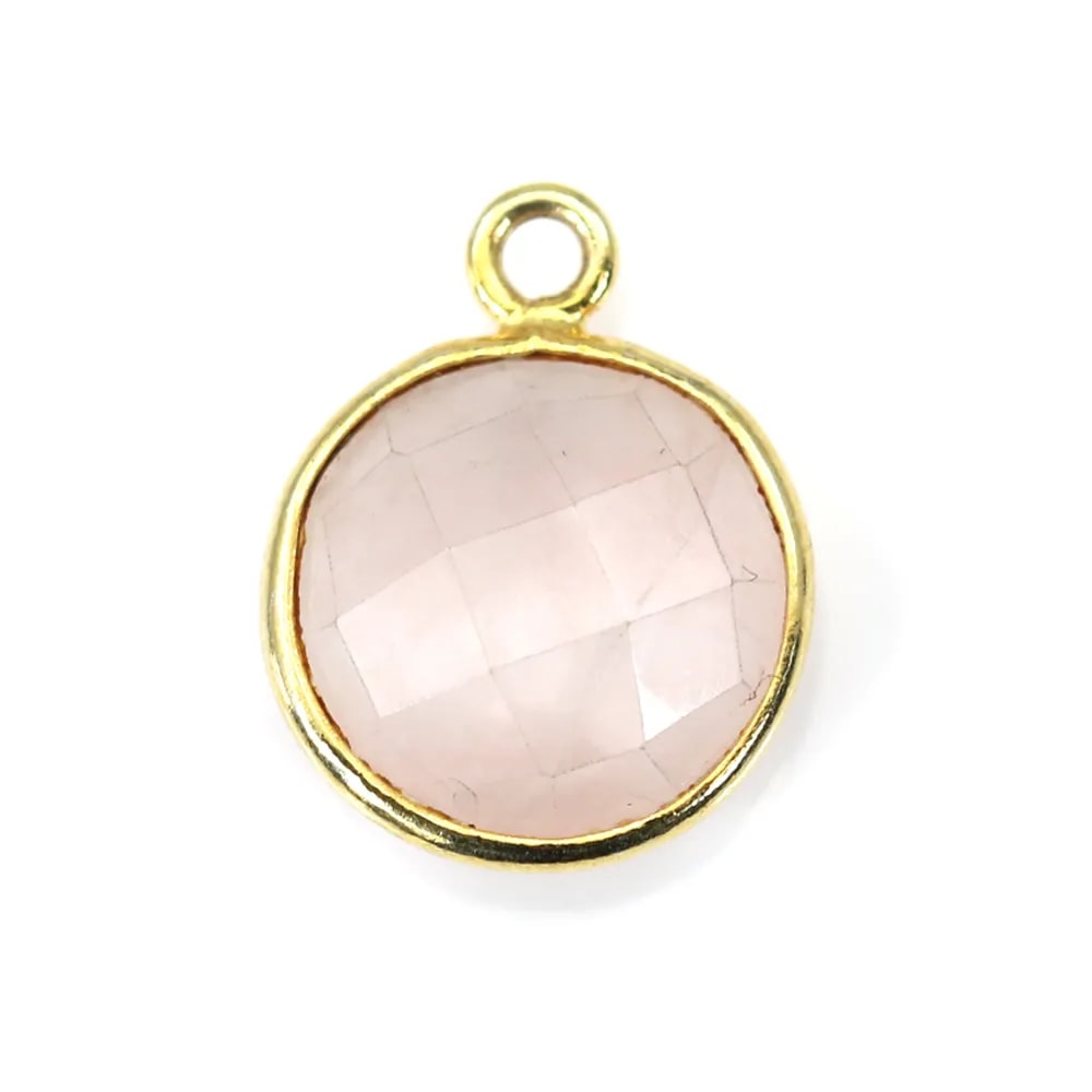 Quartz rose rond facette serti sur argent doré 11mm x 1pc