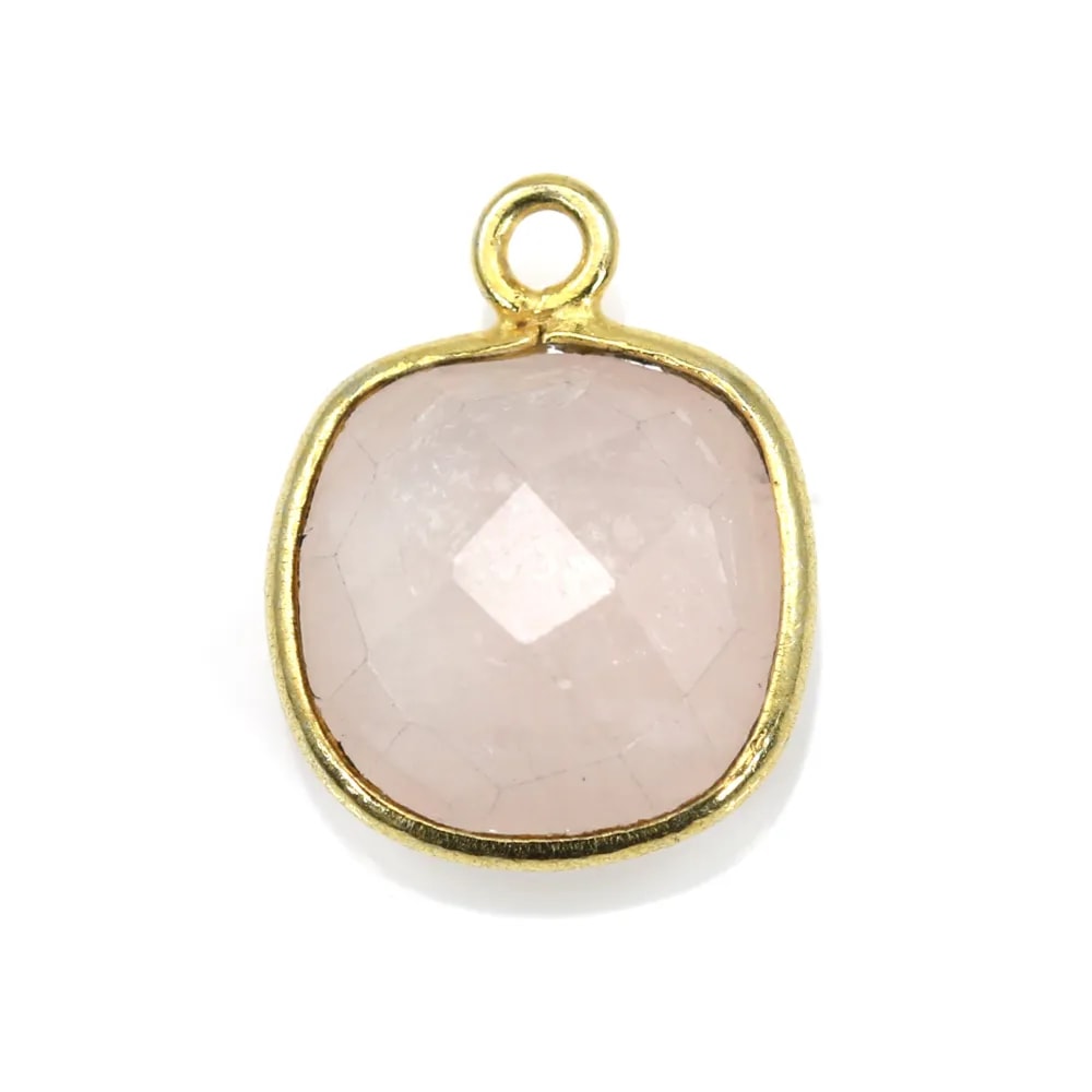 Quartz rose coussin facette sertie sur argent doré 11mm x 1pc
