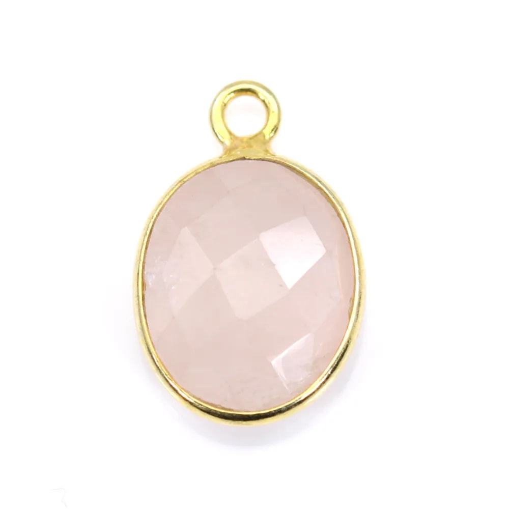 Quartz rose ovale facette sertie sur argent 925 doré à l'or fin 10x12mm x 1pc