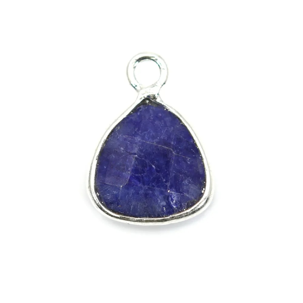 Breloque Pierre teintée couleur saphir triangle facettée serti argent 925 9x13mm x 1pc