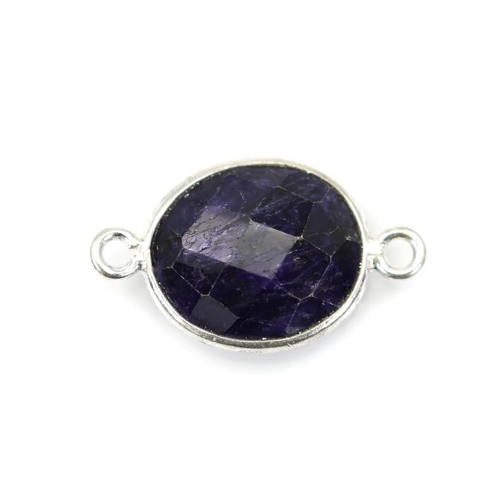 Pierre traitée couleur saphir serti sur argent 925 ovale 2 anneaux 11x13mm x 1pc