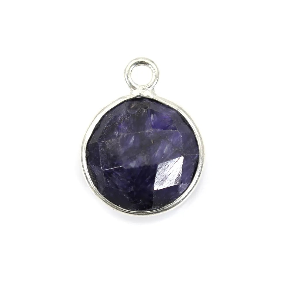 Round treated blue gemstone set in 925 sterling silver 11mm x 1pc