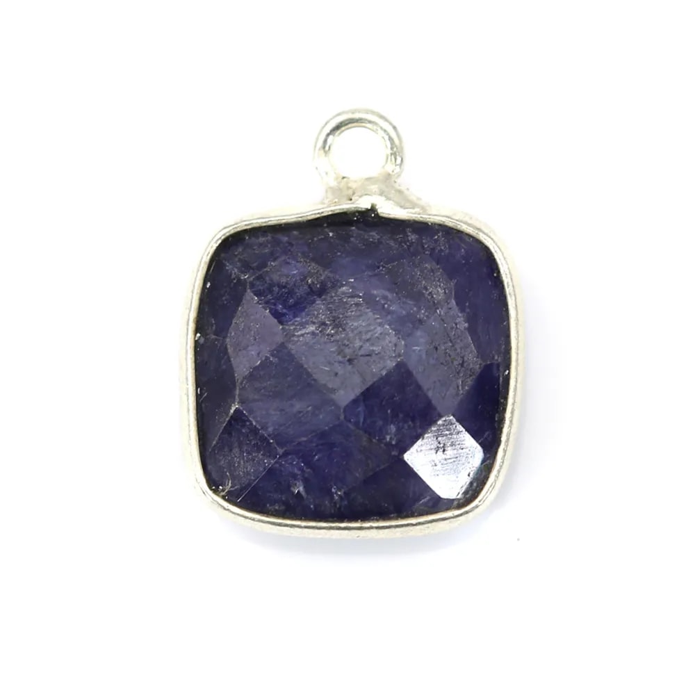 Pierre traitée couleur saphir serti sur argent 925 carré facetté 11mm x 1pc
