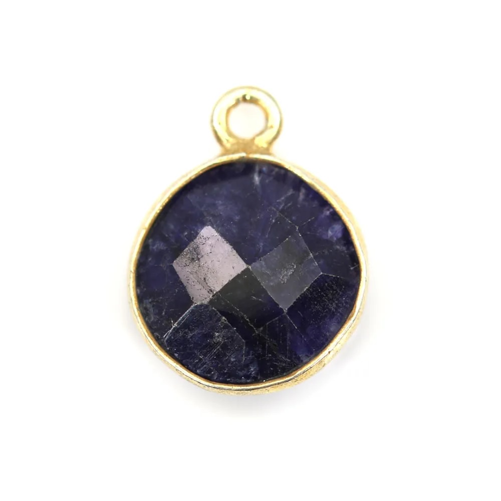 Pierre traitée couleur saphir sertie sur argent 925 rond facetté 11mm x 1pc