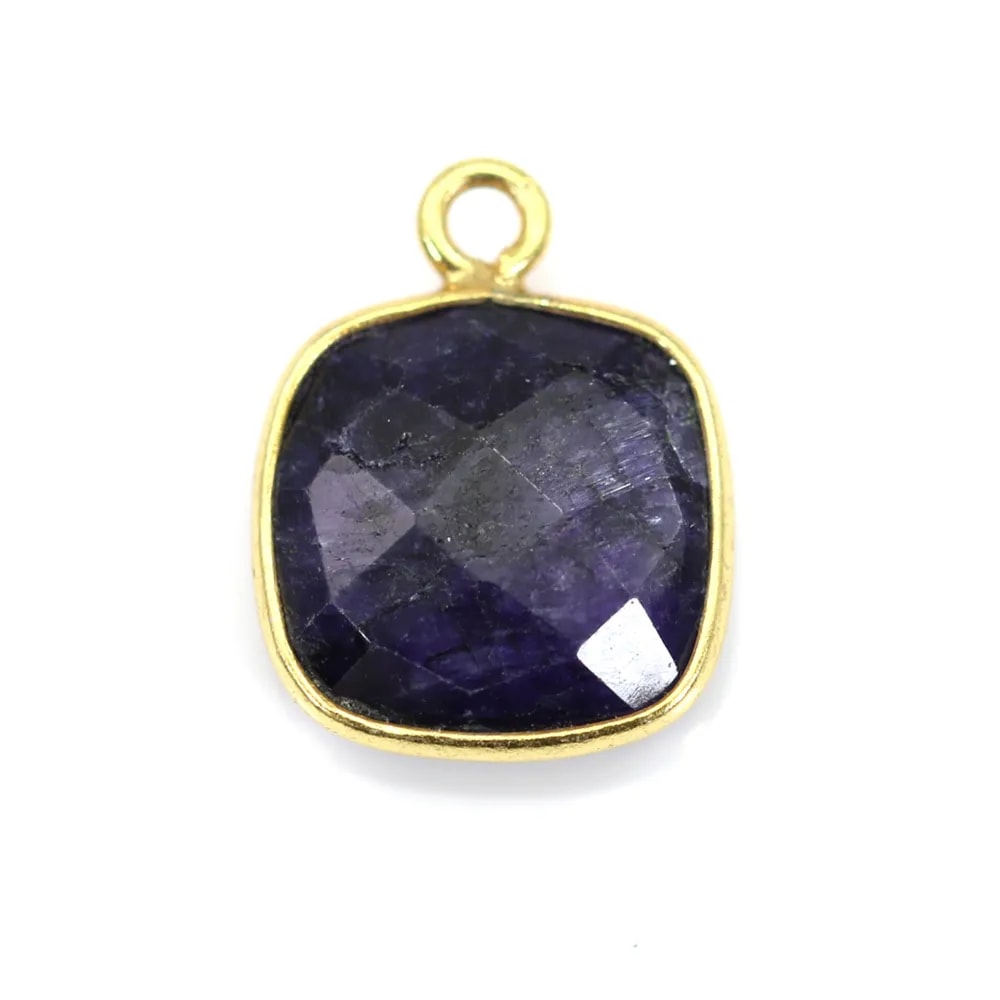 Pierre traitée couleur saphir serti sur argent 925 carré facetté 11mm x 1pc