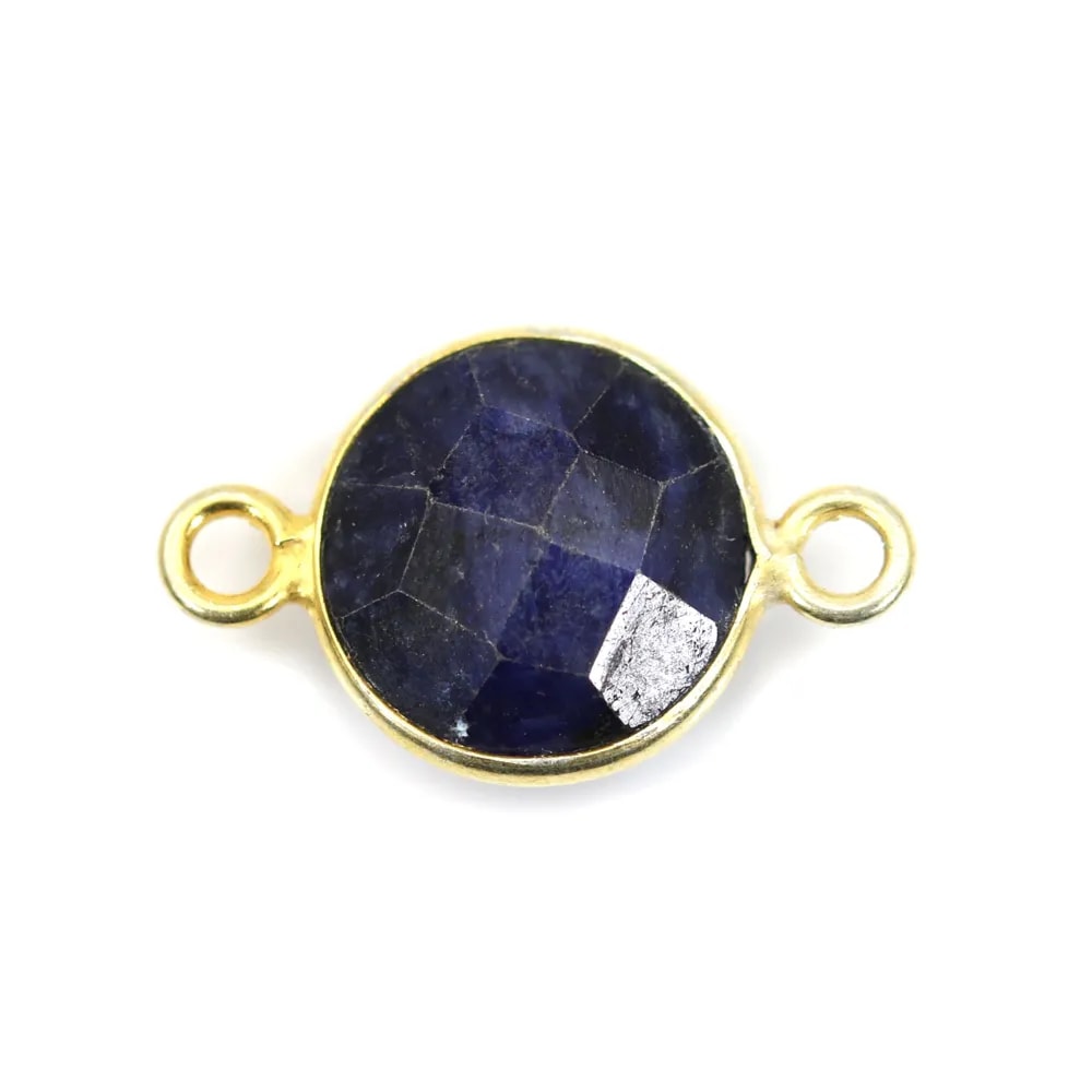 Pierre traitée couleur saphir serti sur argent 925 rond facetté 2 anneaux 11mm  x 1pc