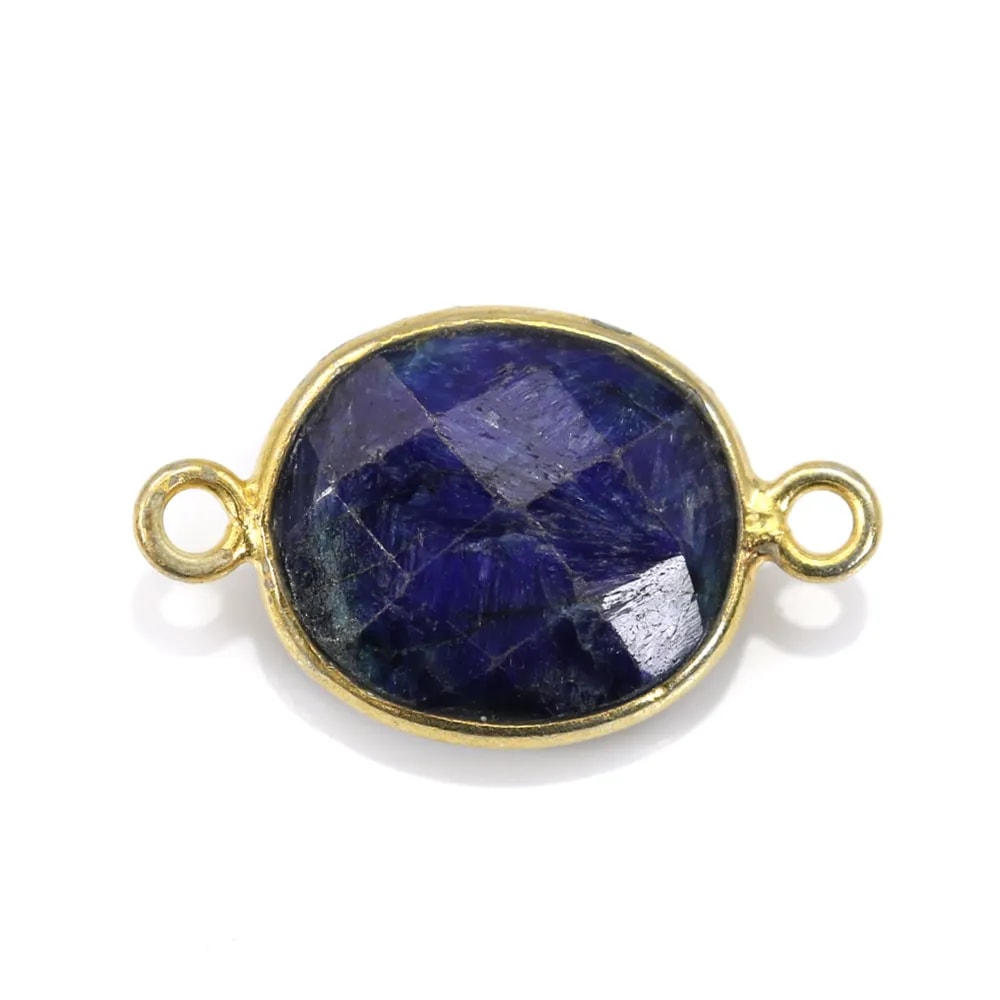Pierre traitée couleur saphir serti sur argent 925 oval 2 anneaux 10x12mm  x 1pc