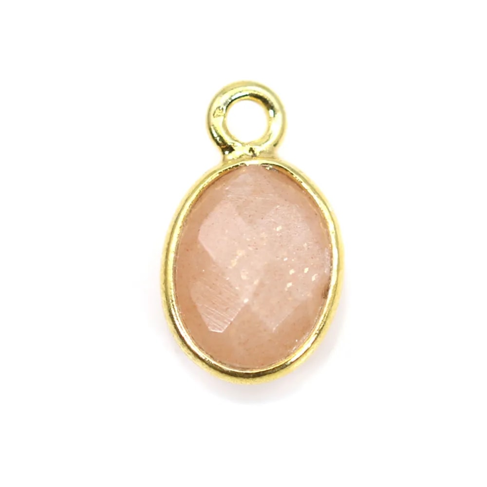 Charm Gemstone orange moon faceted oval set silver 925 gold 7x12mm x 1pc