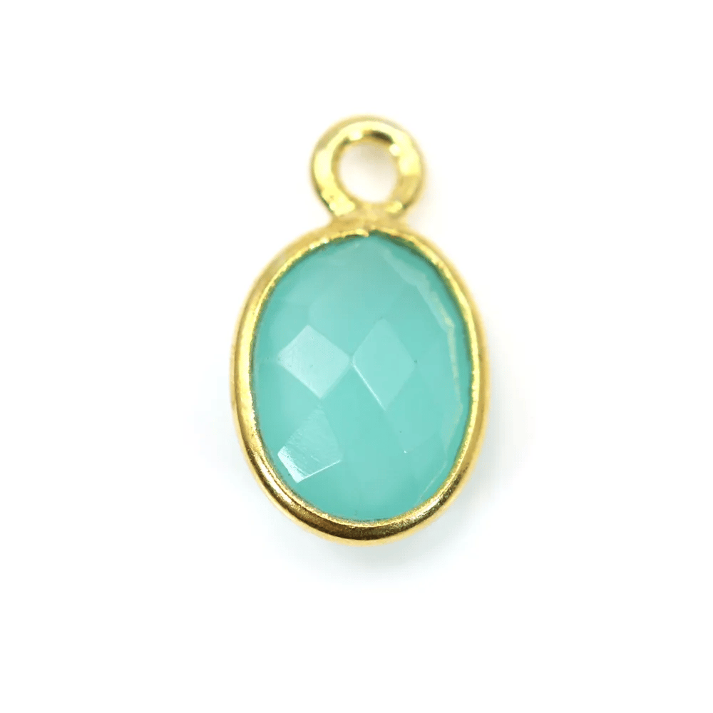 Breloque Calcédoine ovale facettée serti argent 925 doré à l'or fin 7x12mm x 1pc