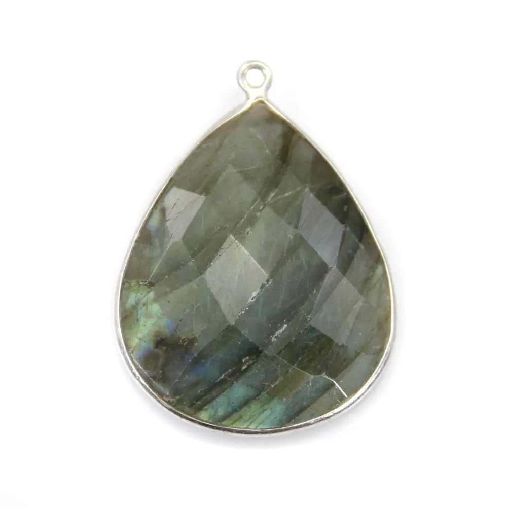 Pendentif en labradorite sertie en argent , en forme de goutte, 26x31mmx 1pc