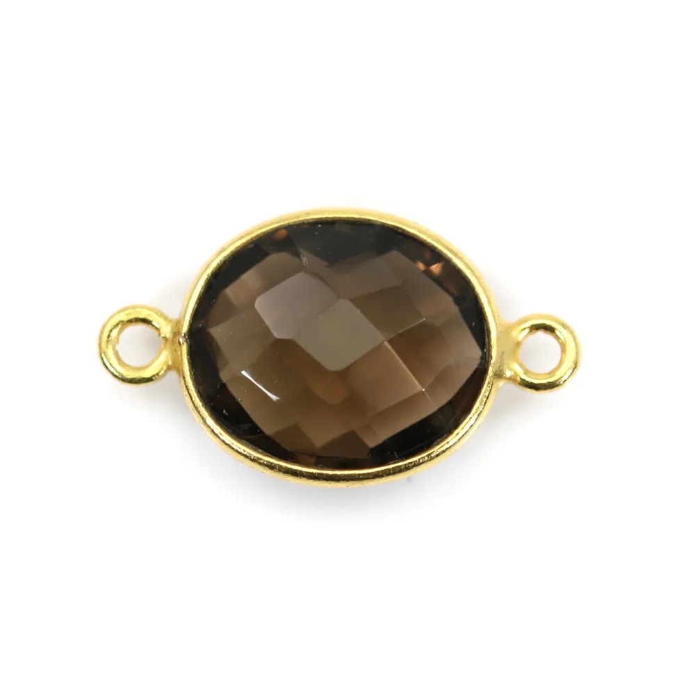 Faceted oval smoky quartz set in gold-plated silver 2 rings 10x12mm x 1pc