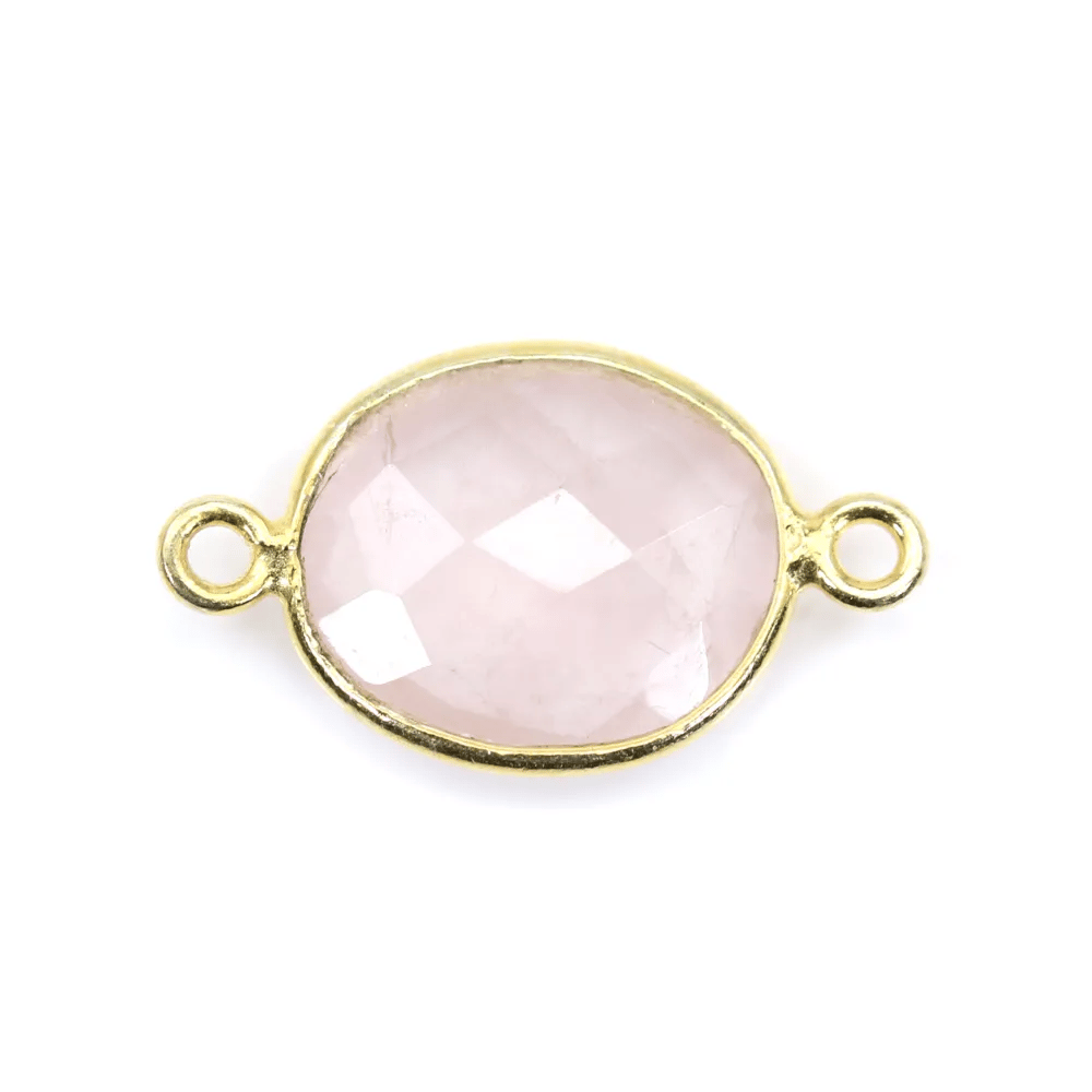 Quartz rose ovale facette sertie sur argent 925 doré à l'or fin 2 anneaux 10x12mm x 1pc