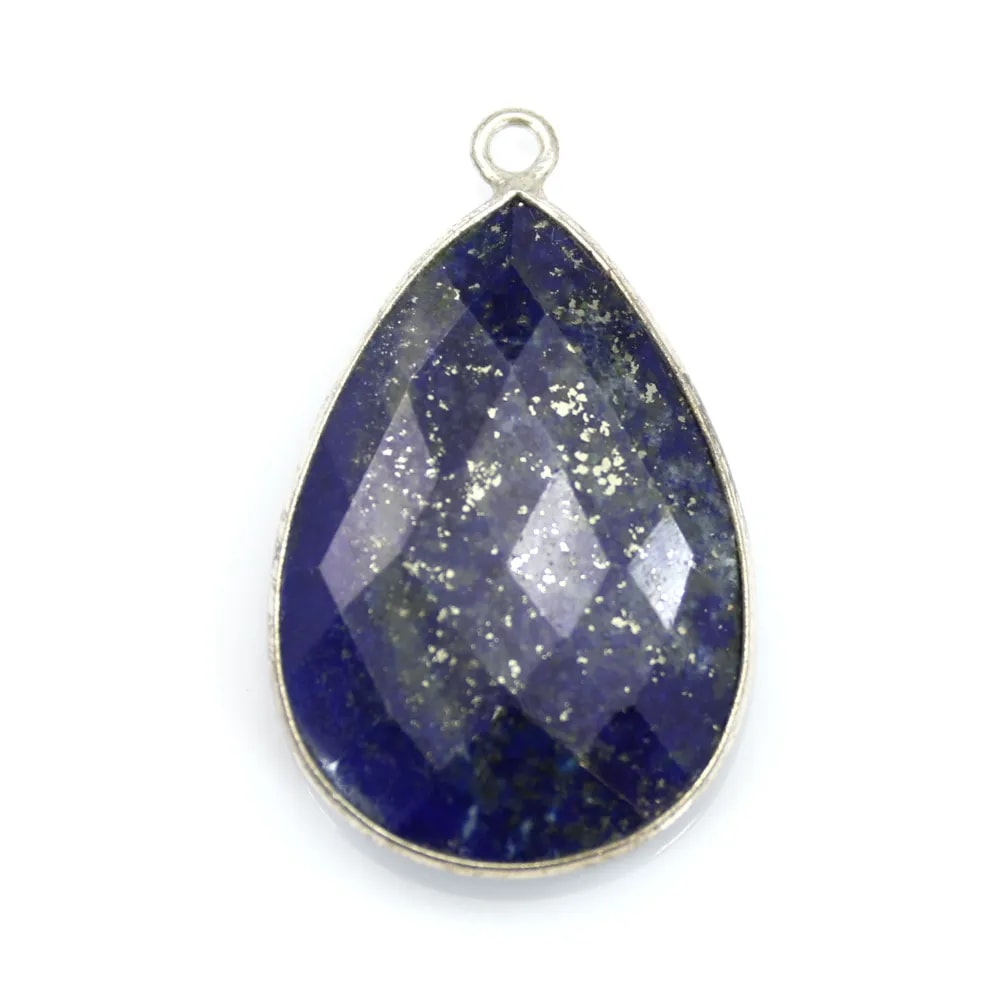 Pendentif en lapis lazuli, sertie en argent , en forme de goutte, 21x31mmx 1pc