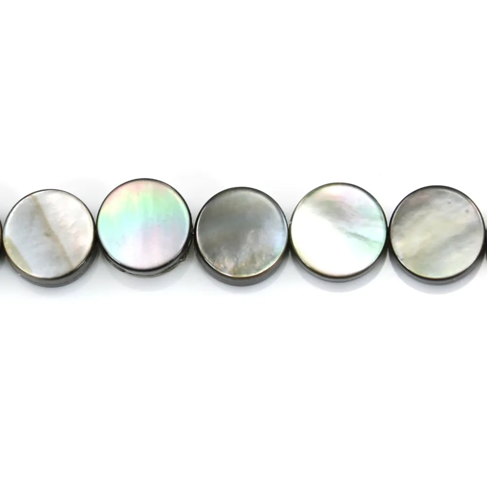 Nacre grise en rond plat sur fil 8mm x 40cm