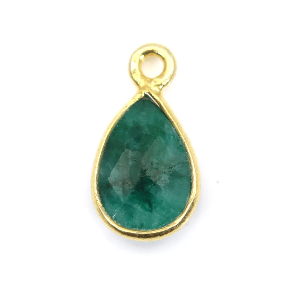 Ciondolo con pietra color smeraldo sfaccettata in argento 925 dorato 7x13 mm x 1 pz