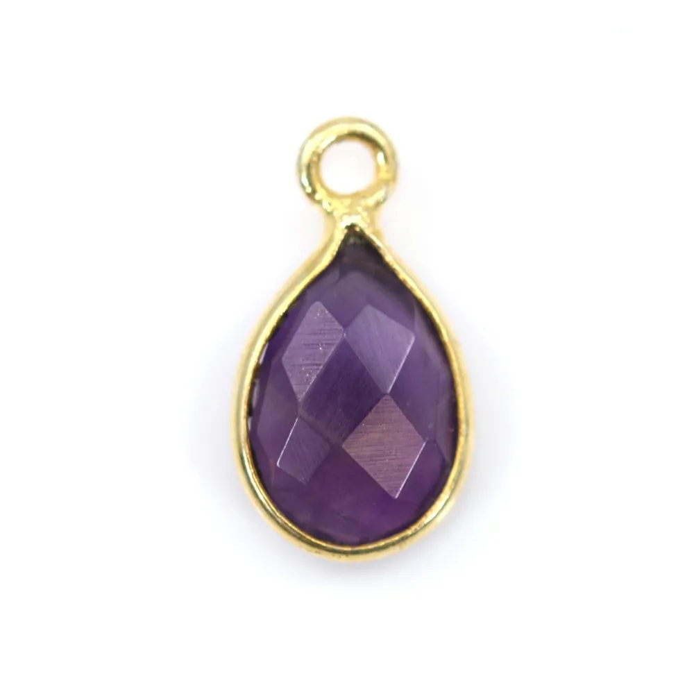 Amethyst Tropfen Charm Facettiert Eingefasst 925er Silber vergoldet 7x13mm x 1St