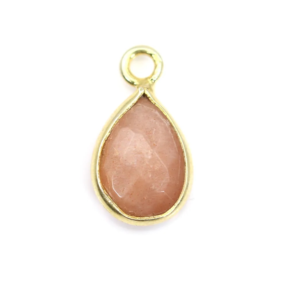 Charm Gemstone orange moon drop faceted set in 925 silver gold 7x13mm x 1pc