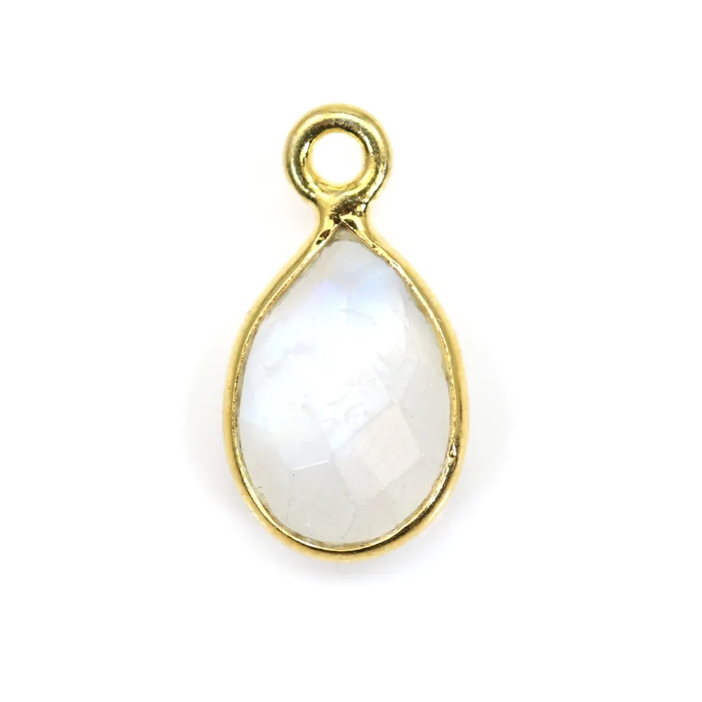 Breloque Pierre de lune goutte facettée serti argent 925 doré à l'or fin 7x13mm x 1pc